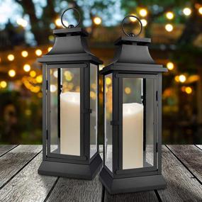 img 2 attached to Serene Spaces Living Black Hurricane Lanterns - Ideal for Home Decor, Parties &amp; Events - Tabletop 🏮 or Hanging Lantern for Indoor &amp; Outdoor Use - Measures 25&#34; Tall and 9.75&#34; Diameter - Clear Glass Panels