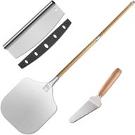 fygh pizza peel set: food-grade aluminum pizza paddle with 34'' extended length and removable wooden handle - includes 14'' rocking knife crust cutter blade логотип