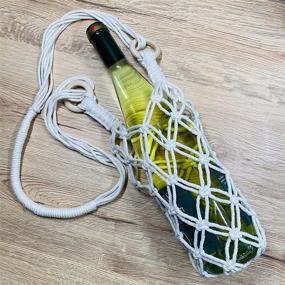 img 1 attached to 🌿 MorVin Macrame Eco-Friendly Water Bottle Carrier - 100% Cotton Boho Bag with Long Strap - Hands-Free Bag for Hiking, Cycling, Fitness - Perfect Wine Bottle Carrier & Wine Accessories