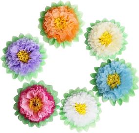 img 2 attached to 🌸 Large Paper Flowers Pom-Pom Kit by Landisun Crafts - 18" Inches (Pack of 6), Assorted Colors