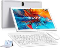 планшет на android с 8 ядрами и клавиатурой 2 в 1, 10-дюймовый 1920 x 1200 ips fhd, 4 гб озу + 64 гб пзу / 256 гб расширяемый, 8000 мач, type-c, bluetooth, otg, wifi, dual sim (розовый) логотип