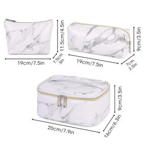 img 3 attached to 💄 WANDF Makeup Bag Set - Toiletry Bag Trio, Portable Cosmetic Pouches for Women, Travel Organizers in Water-resistant Design (Marble White)