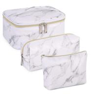 💄 wandf makeup bag set - toiletry bag trio, portable cosmetic pouches for women, travel organizers in water-resistant design (marble white) logo