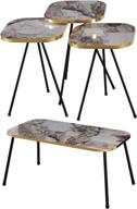 🏢 mesmerizing 4 piece living room table set, sunrise home decor - elegant marble gray/black design, hassle-free no-tools assembly (includes ellipse coffee table and square nesting tables) logo