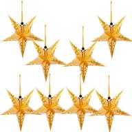 sparkling gold paper star lantern lampshade for christmas xmas day decor – set of 8, 28cm, hollow out design (lights not included) логотип