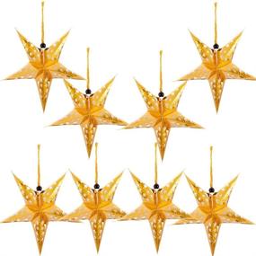 img 4 attached to Sparkling Gold Paper Star Lantern Lampshade for Christmas Xmas Day Decor – Set of 8, 28cm, Hollow Out Design (Lights not Included)