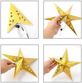 img 3 attached to Sparkling Gold Paper Star Lantern Lampshade for Christmas Xmas Day Decor – Set of 8, 28cm, Hollow Out Design (Lights not Included)