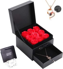 img 4 attached to Eternally Preserved Rose-Gold Handmade Soap Flower Box + 'I Love You' 100 Languages Gold Plated Necklace – Perfect Christmas, Thanksgiving, New Year's, or Birthday Gift for Wife, Mother, or Girlfriend