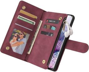 img 1 attached to 📱 Samsung Galaxy S21 Wallet Case with Card Slot – Premium PU Leather Zipper Flip Folio Wallet, Wrist Strap, Kickstand – Wine Red, 6.2 inch