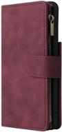 📱 samsung galaxy s21 wallet case with card slot – premium pu leather zipper flip folio wallet, wrist strap, kickstand – wine red, 6.2 inch logo