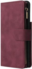 img 4 attached to 📱 Samsung Galaxy S21 Wallet Case with Card Slot – Premium PU Leather Zipper Flip Folio Wallet, Wrist Strap, Kickstand – Wine Red, 6.2 inch