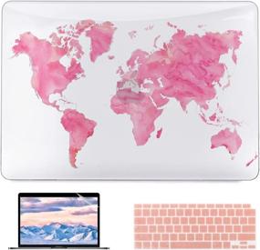 img 4 attached to Stylish MacBook Air 13 inch Case 2020: B BELK Smooth Laptop Hard Shell + Keyboard Covers - Silver Pink Map