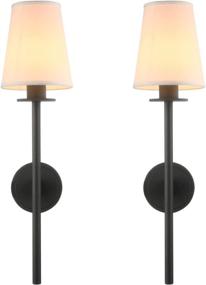 img 2 attached to 🔥 Permo Set of 2 Modern Classy Vintage Wall Sconce: Flared White Textile Shade & Black Finish