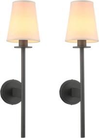 img 3 attached to 🔥 Permo Set of 2 Modern Classy Vintage Wall Sconce: Flared White Textile Shade & Black Finish