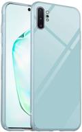 📱 xlhlkp samsung galaxy note 10 plus case - tempered glass pattern back + tpu frame hybrid slim case - anti-drop protection - sky blue logo