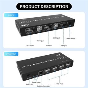 img 2 attached to 🖥️ 2-портовый переключатель KVM DisplayPort 4K DP с USB 2.0, 4K@60Гц, поддержка беспроводной клавиатуры и мыши, совместное использование 1 монитора между 2 ПК - в комплекте 2 USB-кабеля и 1 кабель переключения