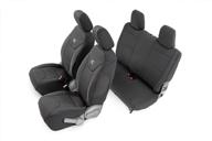 rough country neoprene seat covers for 2007-2010 jeep wrangler jk 2dr, 1st/2nd row, water-resistant, model 91005, 2 door logo