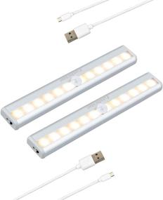 img 4 attached to Enhance your Closet Experience with Fashome Motion Sensor Closet Lights - 2 Pack Rechargeable LED Under Cabinet Lighting, Wireless & Portable Magnetic Lights for Stairway Safety - Warm Light