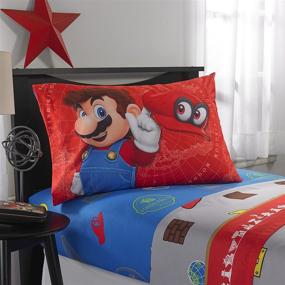 img 3 attached to 🎮 Premium Super Mario Nintendo Odyssey 4-Piece Full Bedding Sheet Set - Latest 2018 Collection