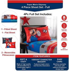 img 2 attached to 🎮 Premium Super Mario Nintendo Odyssey 4-Piece Full Bedding Sheet Set - Latest 2018 Collection