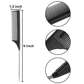 img 3 attached to 🔥 Premium 4 Pack Metal Rat Tail Comb with Stainless Steel Pins: Black Carbon Fiber Teasing Comb for Various Hair Types