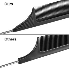 img 1 attached to 🔥 Premium 4 Pack Metal Rat Tail Comb with Stainless Steel Pins: Black Carbon Fiber Teasing Comb for Various Hair Types