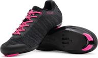 tommaso pista aria knit women's cycling shoe bundle with cleat - look delta, spd compatible - black, pink, grey, blue logo