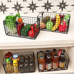 img 3 attached to 🗄️ Versatile and Space-Saving Foldable Cabinet & Wall Mounted Metal Wire Baskets for Farmhouse Food Storage - Pack of 4 (12x6x6), with Name Plates and Handles: Perfect for Kitchen, Pantry, Bathroom, Laundry, Closet, and Garage - Patent Design