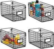 🗄️ versatile and space-saving foldable cabinet & wall mounted metal wire baskets for farmhouse food storage - pack of 4 (12x6x6), with name plates and handles: perfect for kitchen, pantry, bathroom, laundry, closet, and garage - patent design logo