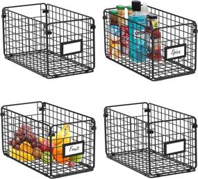 img 4 attached to 🗄️ Versatile and Space-Saving Foldable Cabinet & Wall Mounted Metal Wire Baskets for Farmhouse Food Storage - Pack of 4 (12x6x6), with Name Plates and Handles: Perfect for Kitchen, Pantry, Bathroom, Laundry, Closet, and Garage - Patent Design