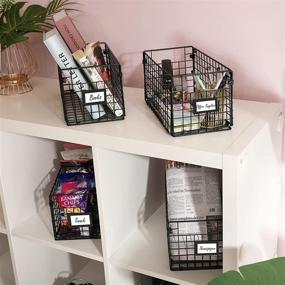 img 2 attached to 🗄️ Versatile and Space-Saving Foldable Cabinet & Wall Mounted Metal Wire Baskets for Farmhouse Food Storage - Pack of 4 (12x6x6), with Name Plates and Handles: Perfect for Kitchen, Pantry, Bathroom, Laundry, Closet, and Garage - Patent Design