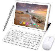 📱 10 inch android 10.0 tablet with wireless keyboard case - 2 in 1 tablet, 4gb ram, 64gb/128gb rom, quad core, 8000mah, 8mp dual camera, dual 4g/wifi gps - gold logo