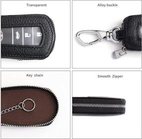 img 2 attached to 🔑 VSLIH Genuine Leather Car Smart Key Chain Holder with Metal Hook and Keyring - Universal Vehicle Car Key Case with Zipper Bag for Remote Key Fob