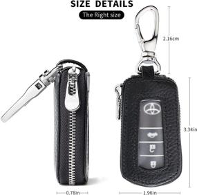 img 3 attached to 🔑 VSLIH Genuine Leather Car Smart Key Chain Holder with Metal Hook and Keyring - Universal Vehicle Car Key Case with Zipper Bag for Remote Key Fob