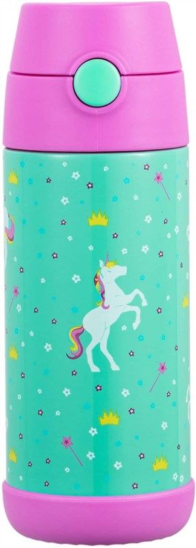 Snug Kids Water Bottle - insulated stainless steel thermos with straw  (Girls/Boys) - Unicorns, 12oz