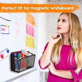 img 1 attached to 🖊️ Ultra Powerful Magnetic Pencil Holder - Heavy Duty Magnets Mesh Marker Holder Ideal for Whiteboard, Fridge, and Locker Decor (2 Baskets, 1 Pack Black)