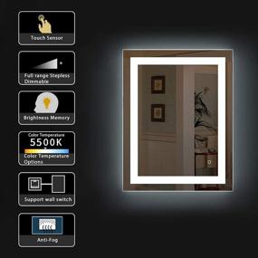 img 2 attached to 🪞 HAUSCHEN HOME 32 x 24 inch LED Lighted Bathroom Wall Mounted Mirror - 5500K High Lumen, CRI 95 Cold White Lights - Anti Fog, Dimmable Memory Touch Button - ETL Listed - Vertical & Horizontal