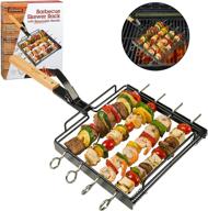 🍢 camerons products skewer rack set - non-stick stainless steel for grilling barbecue shish kabobs, bbq meat, vegetables, fruit - (1 rack, 4 skewers) with removable handle logo