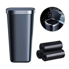 img 3 attached to 🚗 Car Mini Trash Can with Lid – Dustbin for Car, Cup Holder Trash Can with 45 Extra Garbage Bags – Suitable for Cars, Bedrooms, Kitchens (Black)