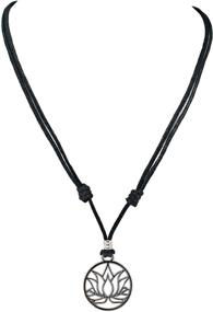 img 3 attached to BlueRica Lotus Flower Pendant with Chrome Finish on Adjustable Black Cord Necklace