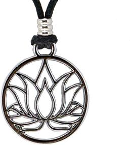 img 1 attached to BlueRica Lotus Flower Pendant with Chrome Finish on Adjustable Black Cord Necklace