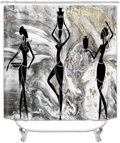 img 3 attached to 🚿 4-Piece Set: OLEBETY Marble Texture Black Girl Shower Curtain with Modern Luxury Gold Powder Grey White Swirl Mineral Ethnic Afro Lady African American Woman Bathroom Decor, Non-slip Bath Rugs, and Silhouette Art