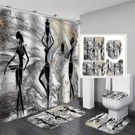 🚿 4-piece set: olebety marble texture black girl shower curtain with modern luxury gold powder grey white swirl mineral ethnic afro lady african american woman bathroom decor, non-slip bath rugs, and silhouette art logo