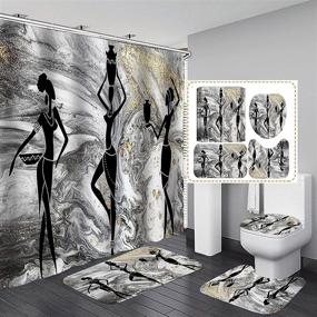 img 4 attached to 🚿 4-Piece Set: OLEBETY Marble Texture Black Girl Shower Curtain with Modern Luxury Gold Powder Grey White Swirl Mineral Ethnic Afro Lady African American Woman Bathroom Decor, Non-slip Bath Rugs, and Silhouette Art