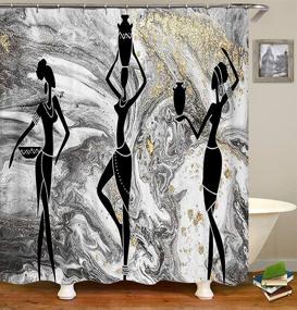 img 2 attached to 🚿 4-Piece Set: OLEBETY Marble Texture Black Girl Shower Curtain with Modern Luxury Gold Powder Grey White Swirl Mineral Ethnic Afro Lady African American Woman Bathroom Decor, Non-slip Bath Rugs, and Silhouette Art