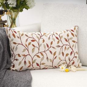 img 3 attached to Chic Floral Chenille Embroidery Throw Pillow Case for 🌸 Sofa - 12x20 Inch Lumbar Pillowcase in Brown Leaves Design