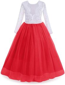 img 3 attached to 👗 Vintage Lace Flower Girls Long Dress with 3/4 Sleeves, Deep V-Back, Tulle Overlay – Ideal for Wedding Party, Princess Communion, and Pageant Events