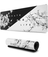 🌸 xl japanese cherry tree blossom gaming mouse pad - black and white, extended desk mat with stitched edges, 31.5 x 11.8 inch, non-slip rubber base logo