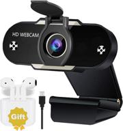 📷 2k usb webcam with microphone, wireless earbud, and 3.5mm earphones for facebook live streaming, gaming, distance meetings, video recording, zoom, skype, facetime, teams logo