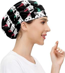 img 2 attached to 🎅 Moisture Wicking Working Cap: Adjustable Bandage Bouffant Hat for Women and Men - Printed Christmas Snowflakes and Snowman